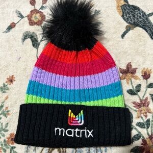 Matrix Colorful Striped Beanie with Pom Pom